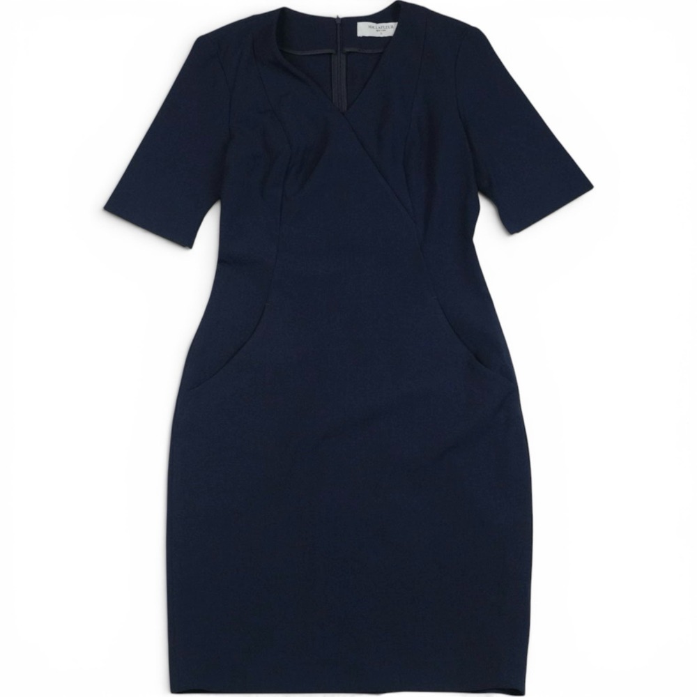 MM.LaFleur Maxwell Sheath Dress Size 4 Galaxy Blue Short Sleeve Career Workwear